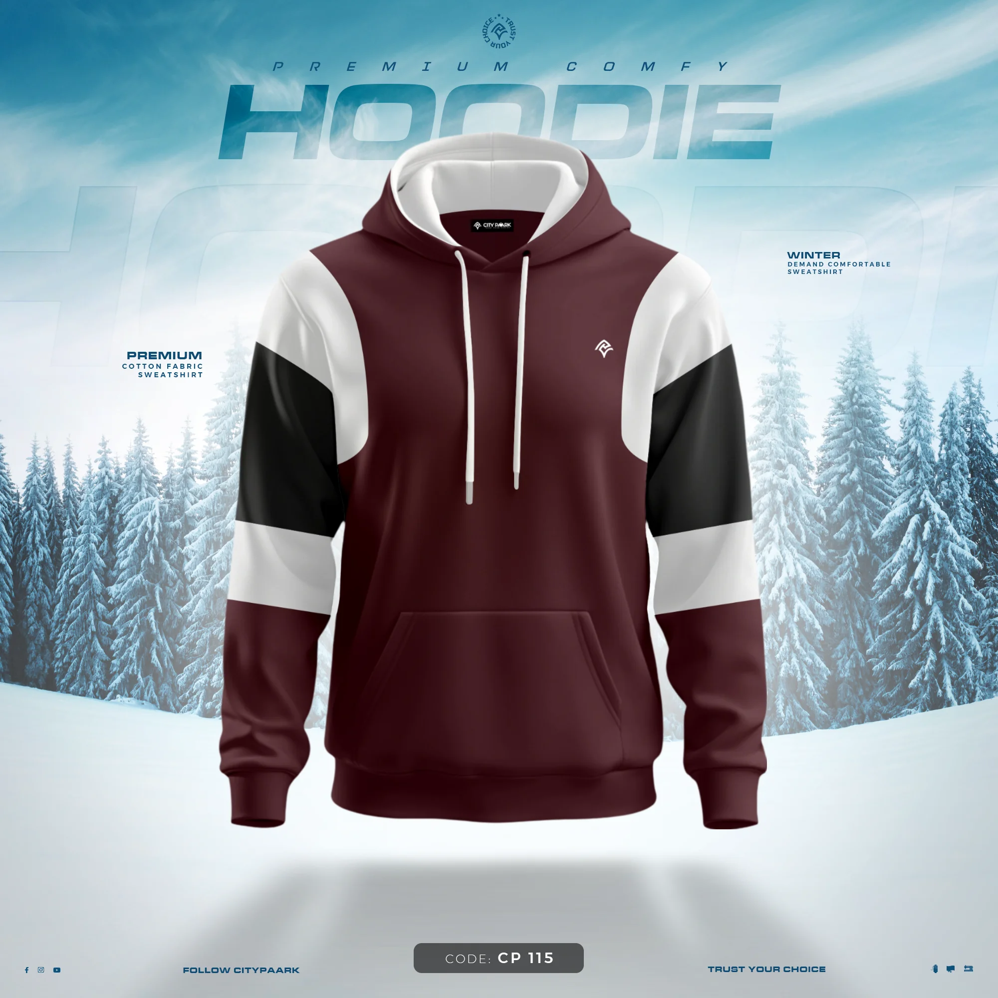 Premium Hoodie For Men – CP 115 – Maroon